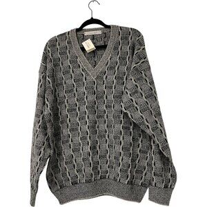 Vintage Equilibrio Men Sweater Medium Gray Geometric Textured Pullover Coogi NWT